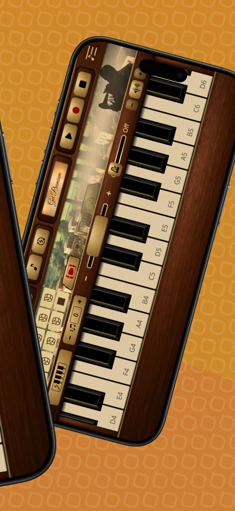 Zurna Sim - Una interfaz móvil de la aplicación Zurna Sim con un teclado estilo piano y controles de grabación para música tradicional.