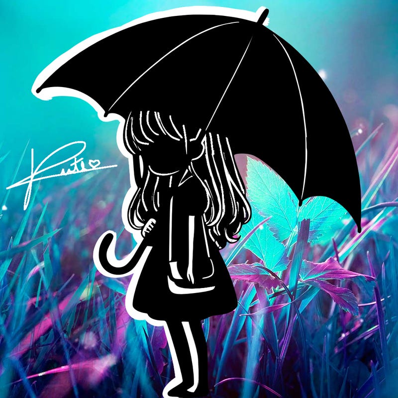lonely girl holding black umbrella