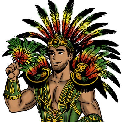 a realistic man  in the carnaval of rio with a carnival costume from brazil with feathers