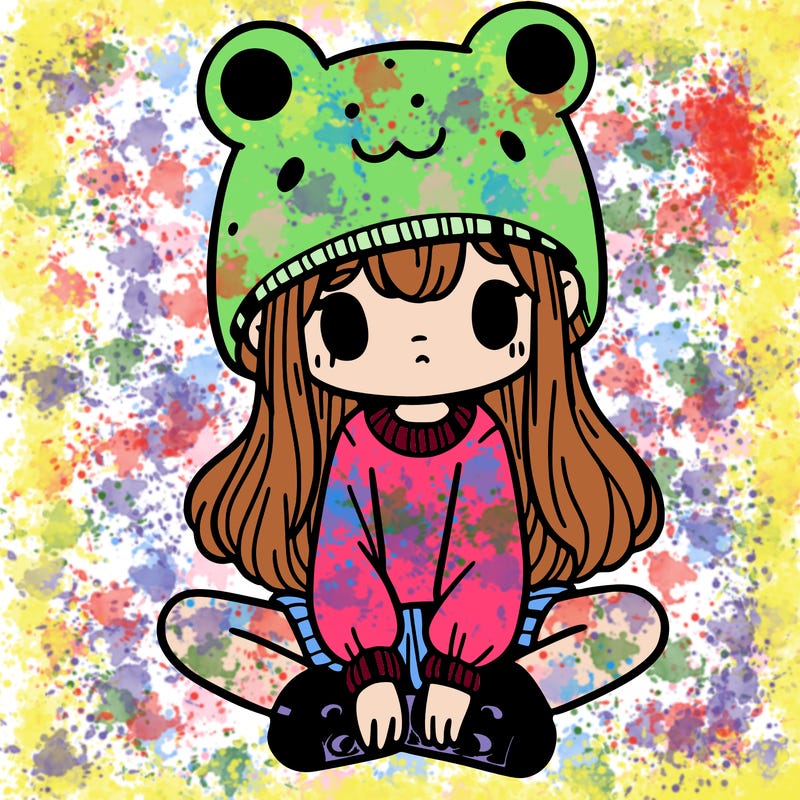 a girl wearing a frog hat and some frog socks