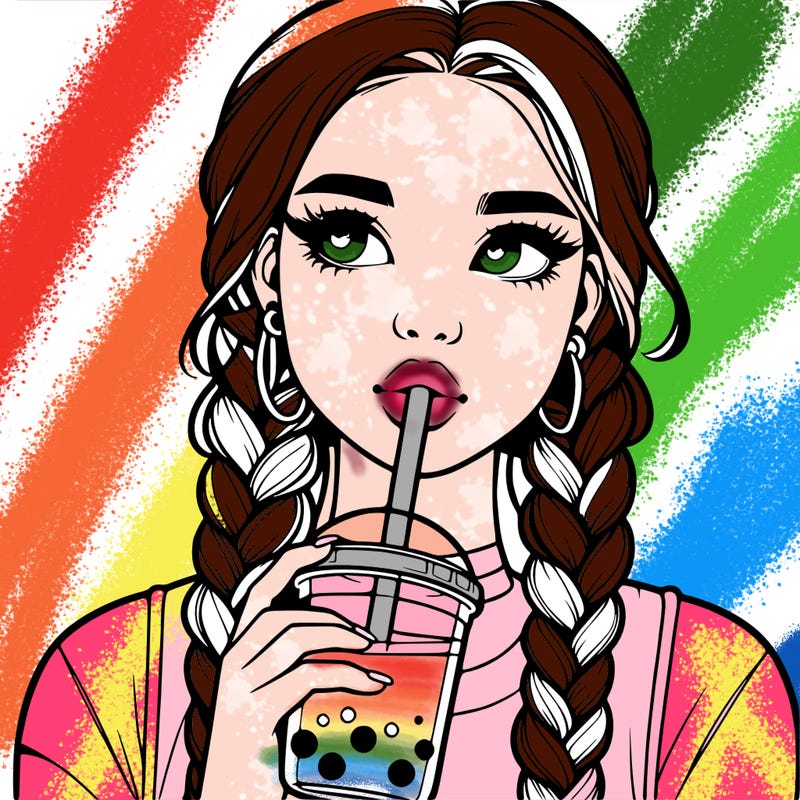 realistic girl with braided hair drinking boba