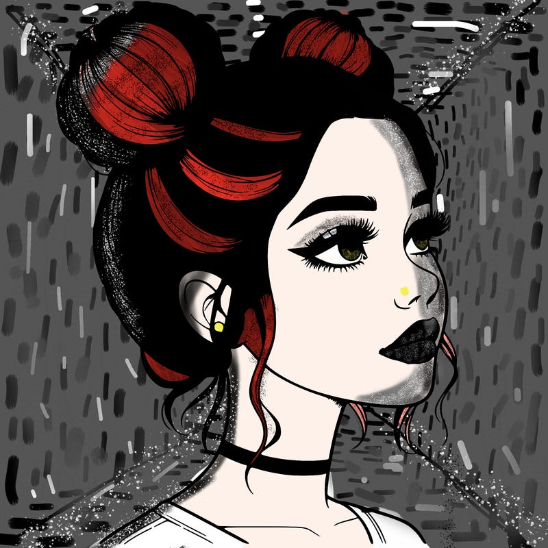 realistic girl with buns on the top of her head