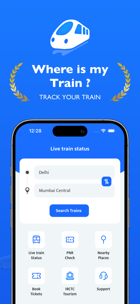 RailOne : Where is my Train - Interfaccia dell'app RailOne per la ricerca dello stato dei treni in tempo reale tra le stazioni ferroviarie indiane