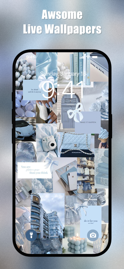 Blue Aesthetic Wallpapers - ファッションとライフスタイルのイメージをフィーチャーした、iPhoneのロック画面の明るい青い美的壁紙コラージュ