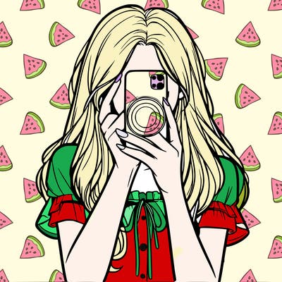 a realistic girl holding her phone taking pictures