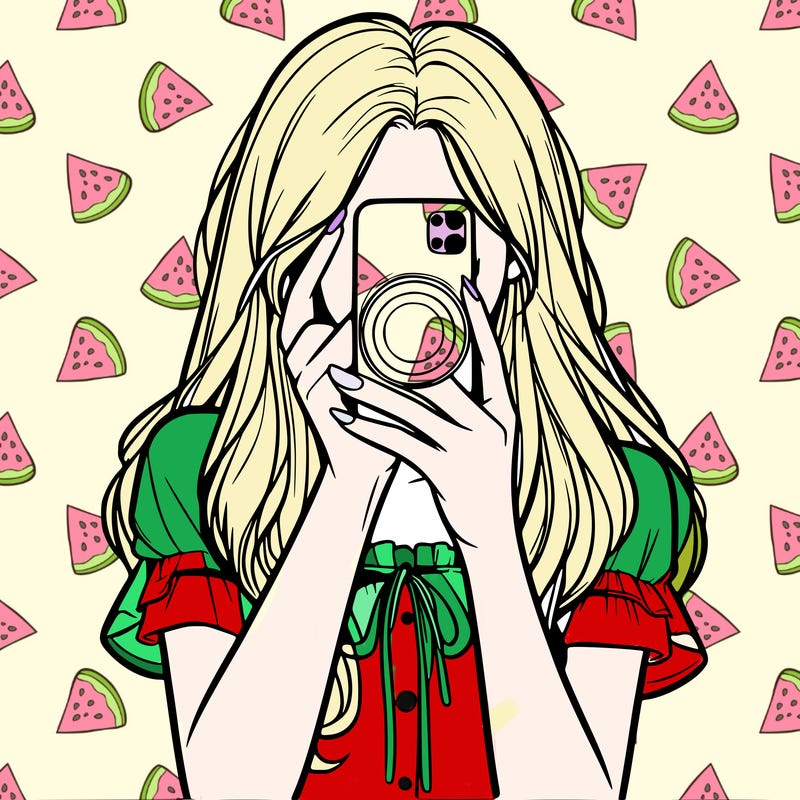 a realistic girl holding her phone taking pictures