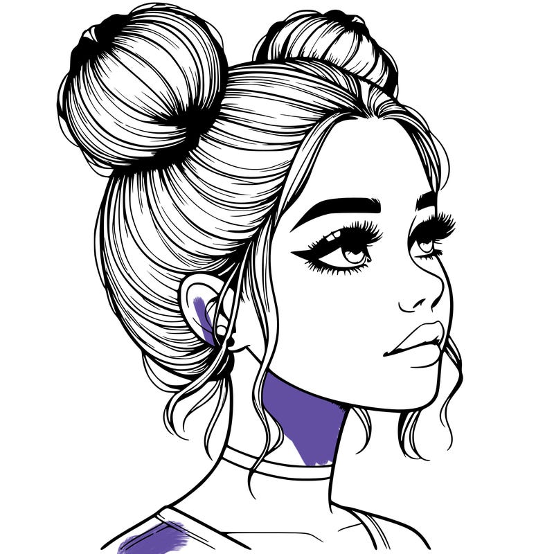 realistic girl with buns on the top of her head