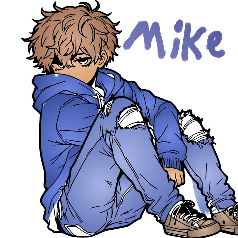 a male hoddie ripped jeans messy hair anime