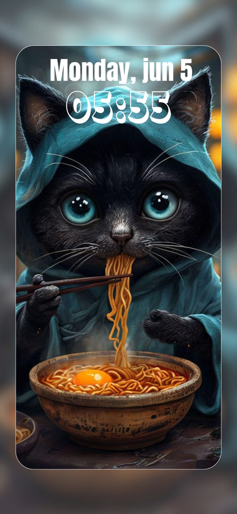 Un adorable gato negro con una sudadera con capucha color teal comiendo ramen con palillos