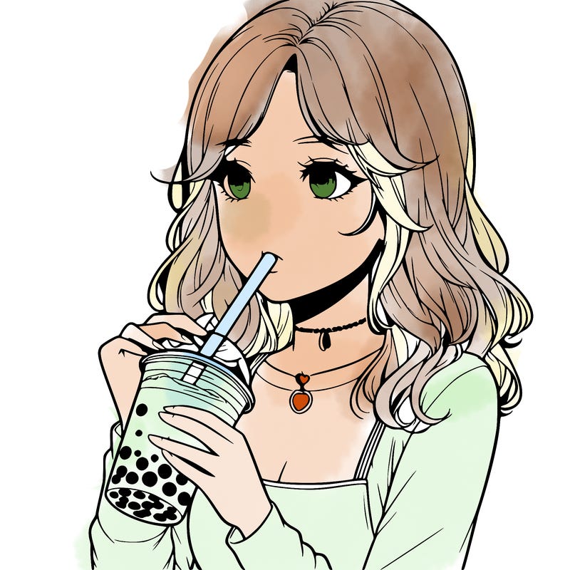 realistic girl drinking boba tea