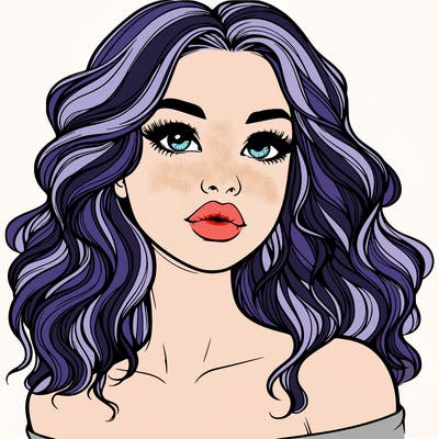 realistic girl with wavy hair and lips