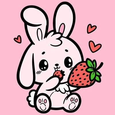 cute bunny eating a strawberry