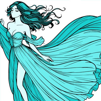 realistic woman in dress flowing the the wind