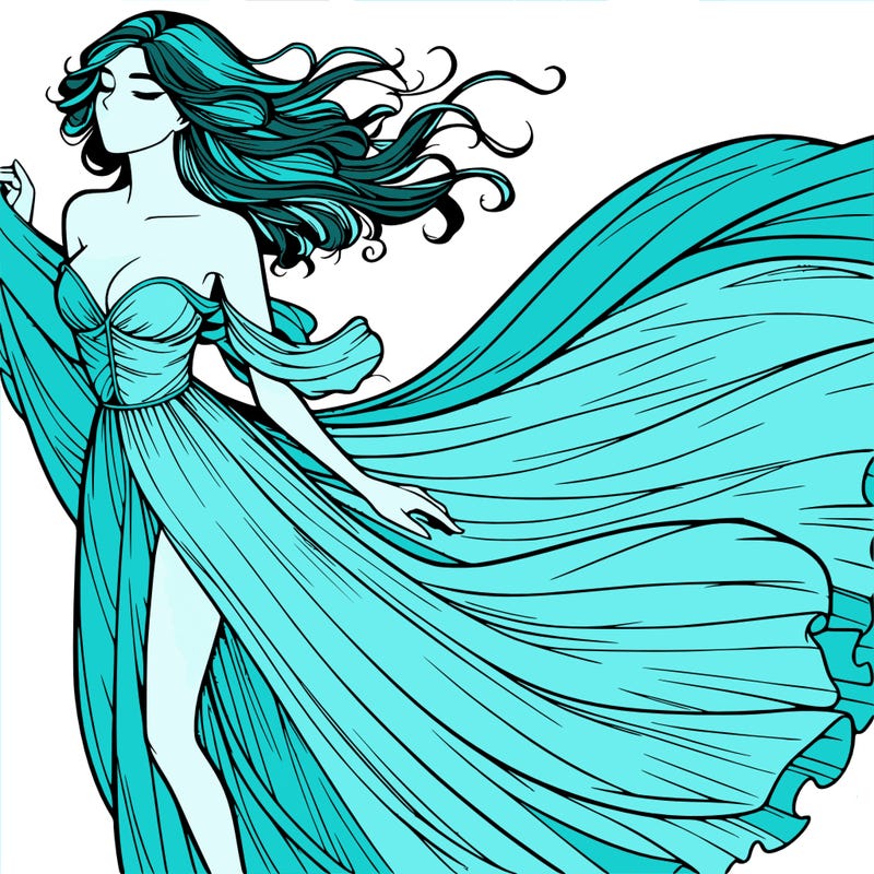 realistic woman in dress flowing the the wind