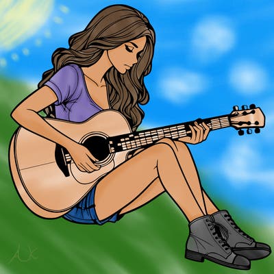 realistic woman play guitar
