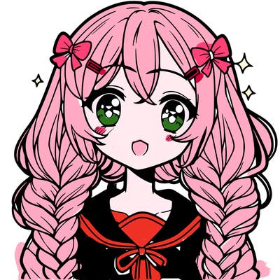 anime girl with two big braids in front and one big braid in the back