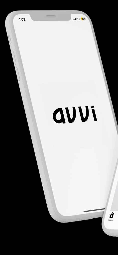 Tela de introdução do aplicativo AVVI Moda Fitness mostrando o logotipo da marca em um iPhone