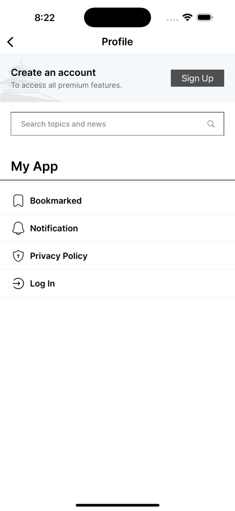 The Kathmandu Post - Profile screen of The Kathmandu Post app showing sign up and login options