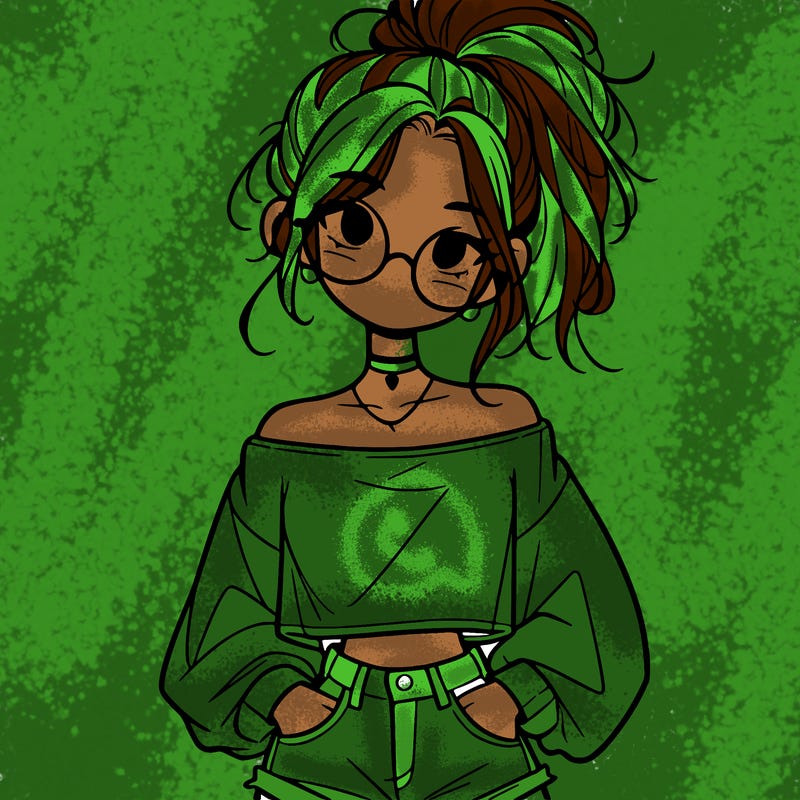 girl with a messy ponytail glasses a baggy crop top and jean shorts