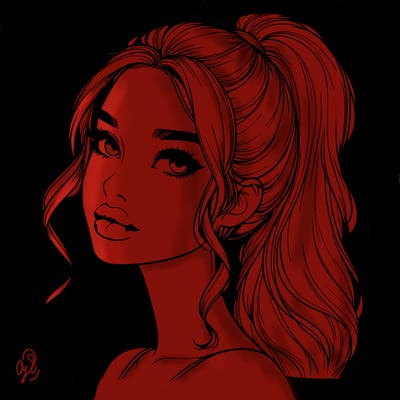 realistic girl with a ponytail on her hair and lips