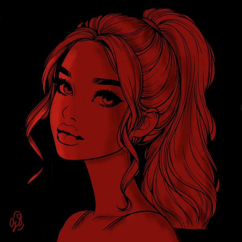 realistic girl with a ponytail on her hair and lips