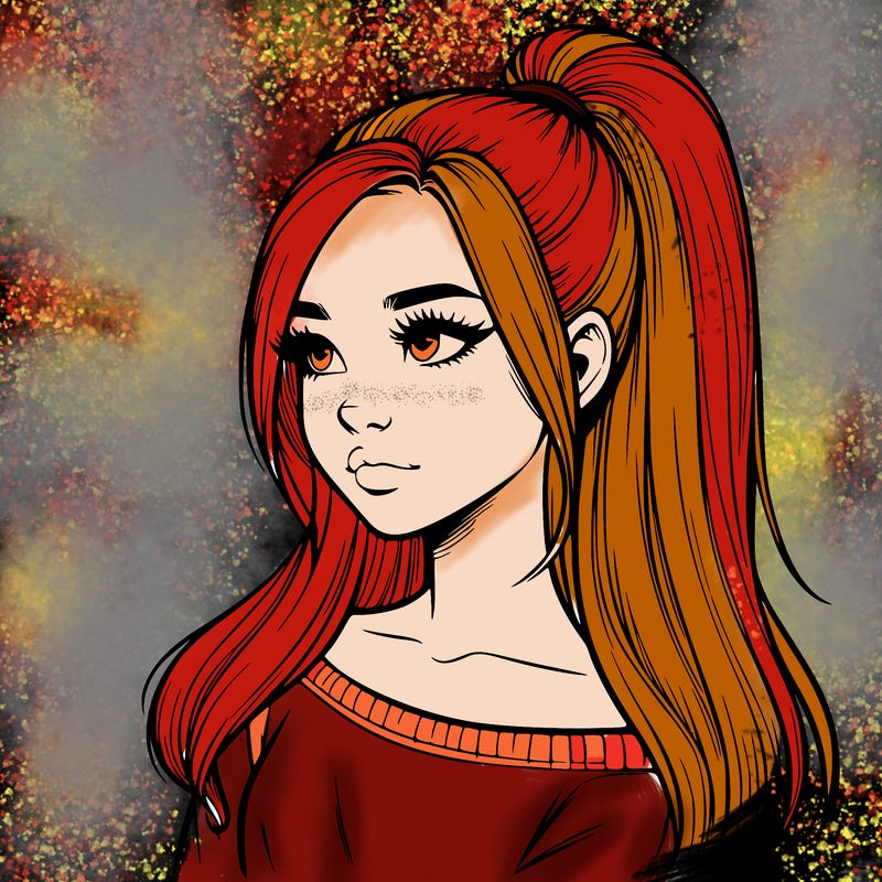 realistic girl with a high ponytail