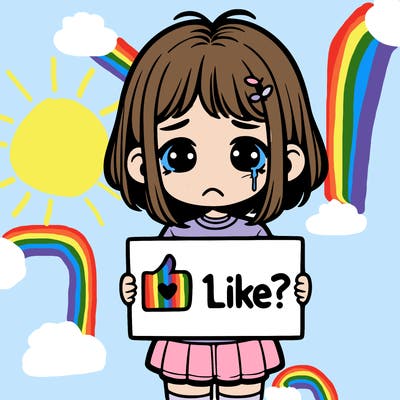 realistic sad girl hold a sign with 1 like?