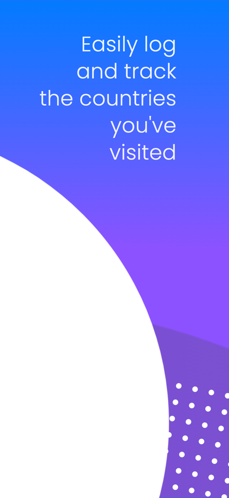 Travu: Countries You've Been - Promotional screen for the Travu app with text describing how to easily log and track visited countries on a purple gradient background