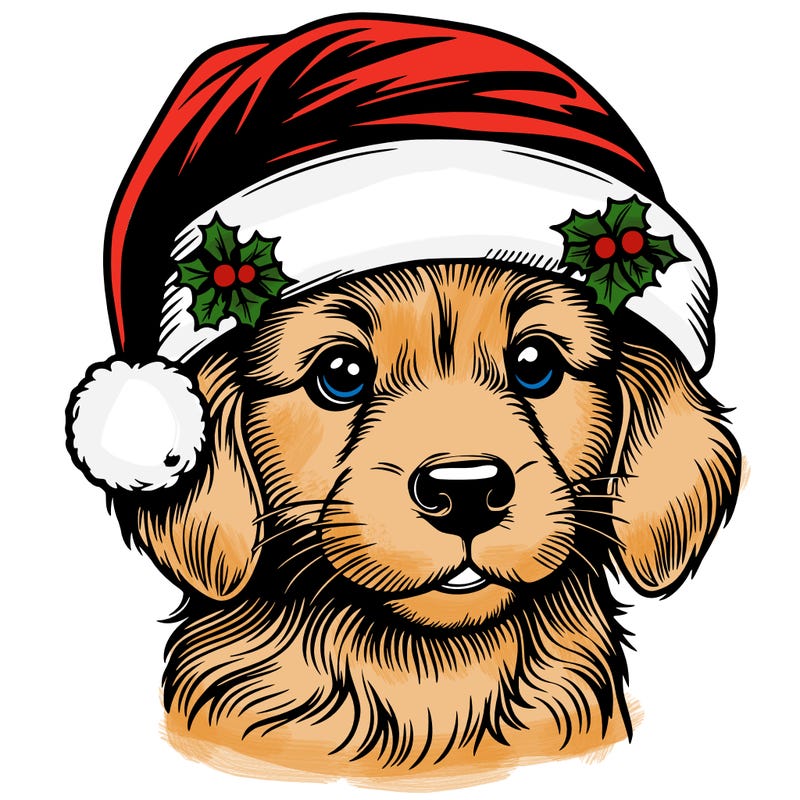 realistic dog wearing a santa hat