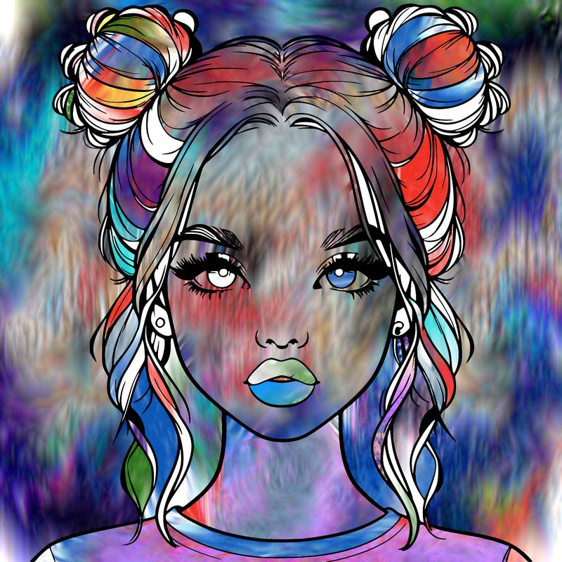realistic girl with two buns in hair and lips