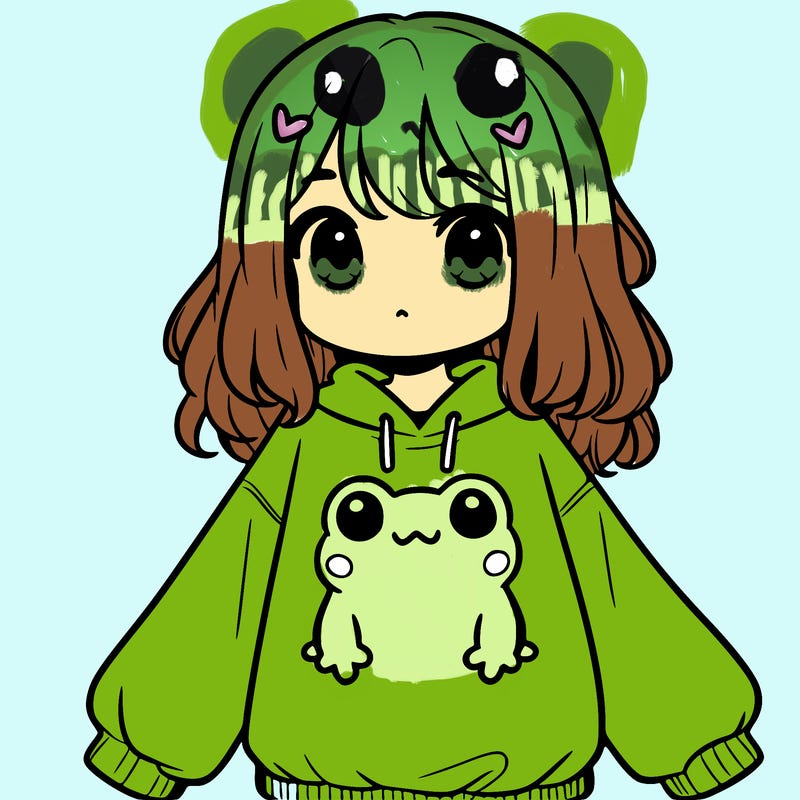 girl wearing frogging sweatshirt
