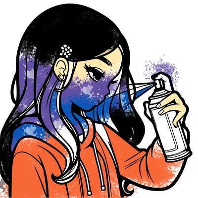 a realistic girl spray painting