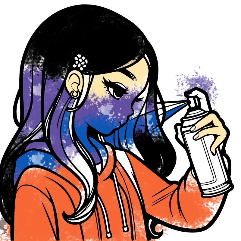 a realistic girl spray painting