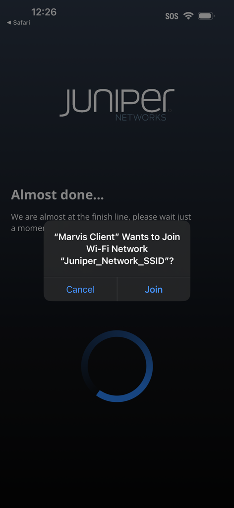 L'app Marvis Client richiede di unirsi a una rete Wi-Fi sicura
