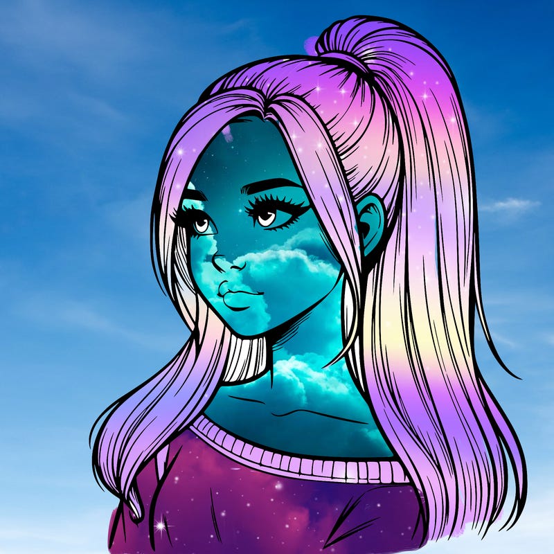 realistic girl with a high ponytail
