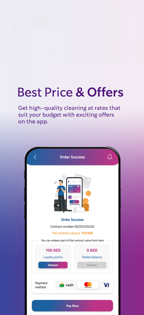 Tela móvel mostrando a página de sucesso de pedido da TPH Home Services com opções de pagamento e recompensas de pontos de fidelidade