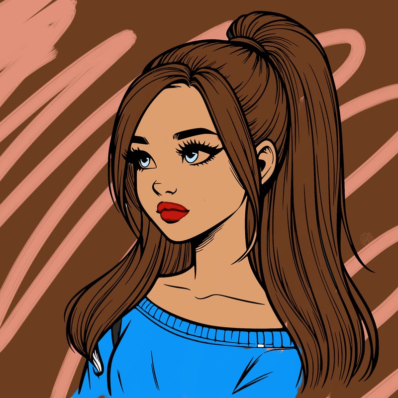 realistic girl with a high ponytail