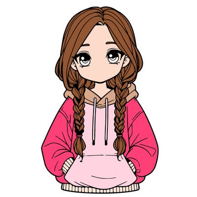a realistic girl with a oversized hoodie and she has braids