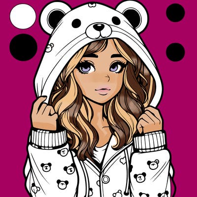 realistic girl in a animal pjs hoodie