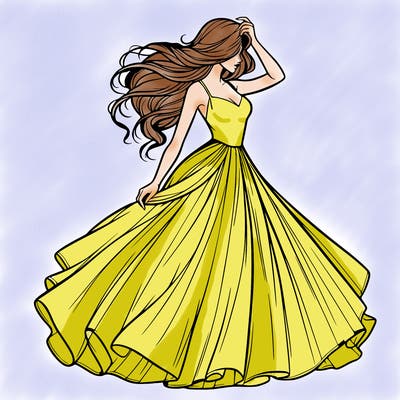 realistic woman with dress flowing in the wind