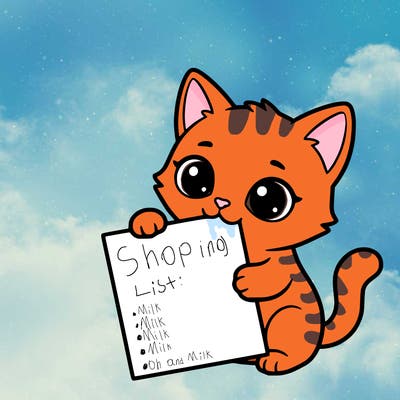 a small cat with a blank sheet of paper in its hand. the cat is sooooooo cute!