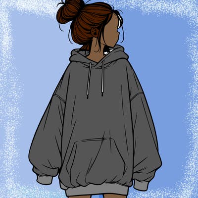 realistic girl with a oversized sweatshirt on and a bun