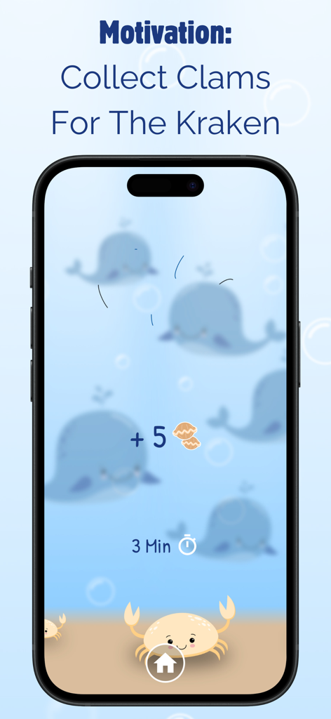 Learn Math For Kids PRO - Pantalla de motivación en la aplicación Aprende Matemáticas Para Niños PRO que muestra el sistema de recompensas de almejas con ballenas y un cangrejo