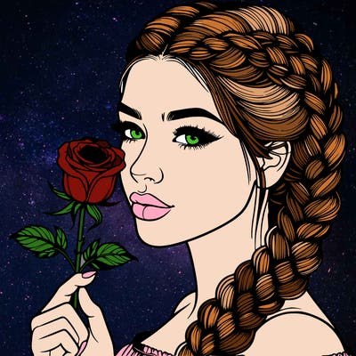 realistic woman with braids holding a single rose