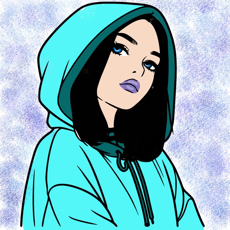 a realistic girl in a hoodie