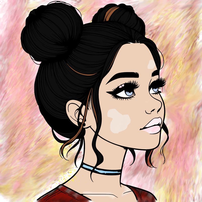 realistic girl with buns on the top of her head