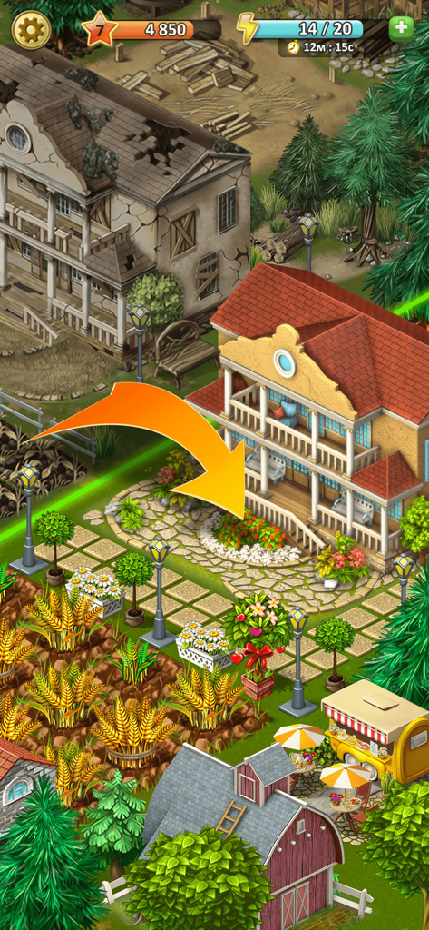 Janes Farm: Family farmer land - Una comparación de antes y después que muestra un edificio destartalado transformado en una hermosa casa de campo amarilla con jardines