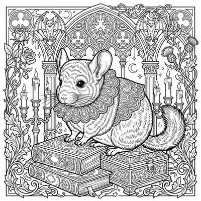 Step into a world where adorable meets arcane with this enchanting Gothic chinchilla coloring page. Adorned with delicate lace and surrounded by intricate Gothic elements, this design promises a uniquely captivating coloring experience for all ages.