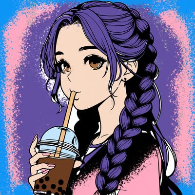 realistic girl with braided hair drinking boba