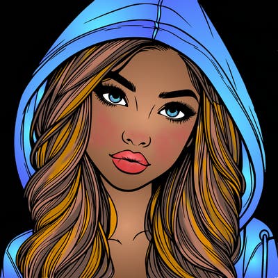 realistic beautiful girl with a hood on